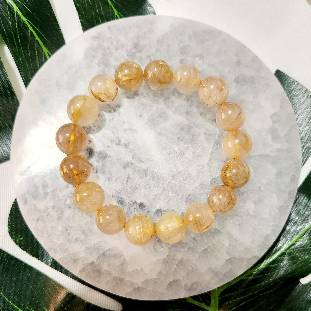 Golden rutilated quartz bracelet - natural rutile crystals Unisex